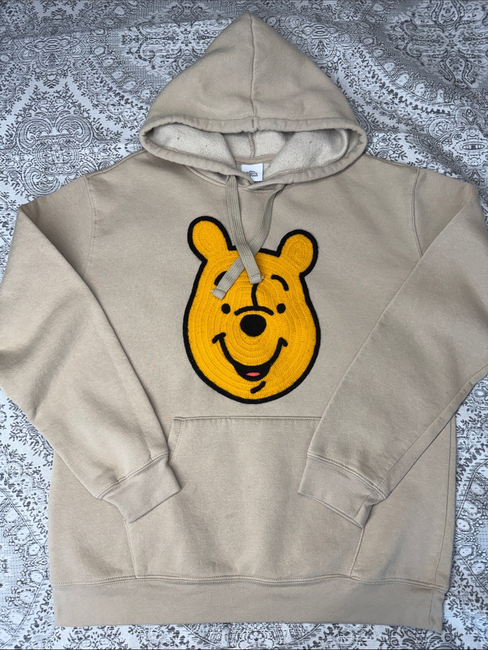 Sans Men's Winnie the Pooh Hoodie with Yellow Cartoon Patch - Large